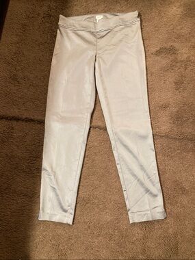 Cache Satin metallic Silver Stretch Skinny Pants Size 4